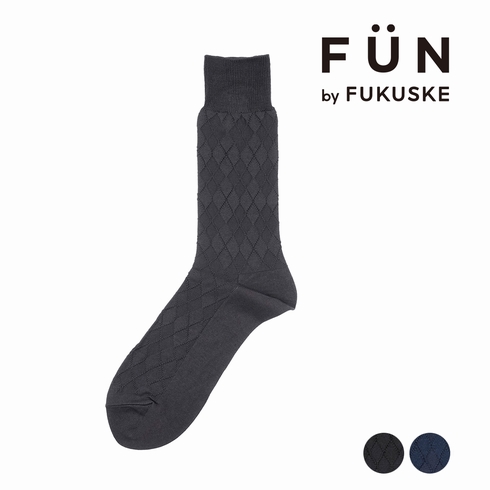 紳士靴下(メンズソックス) fukuske FUN ビジネス ダイヤ柄 リンクス編み クルー丈 1足組 3FV04WV