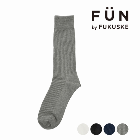 紳士靴下(メンズソックス) fukuske FUN カジュアル リブ クルー丈 1足組 3FS07W
