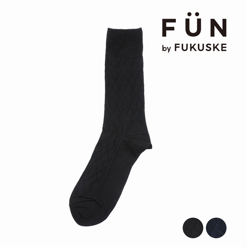 紳士靴下(メンズソックス) fukuske FUN ビジネス ダイヤリンクス柄 クルー丈 1足組 3FV04W