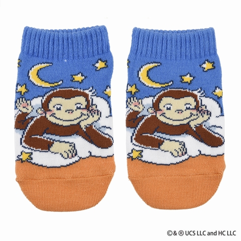 子供靴下(キッズソックス) ユニバーサル おさるのジョージ フロントスニーカー丈 13-19cm 1足組 351-25G1