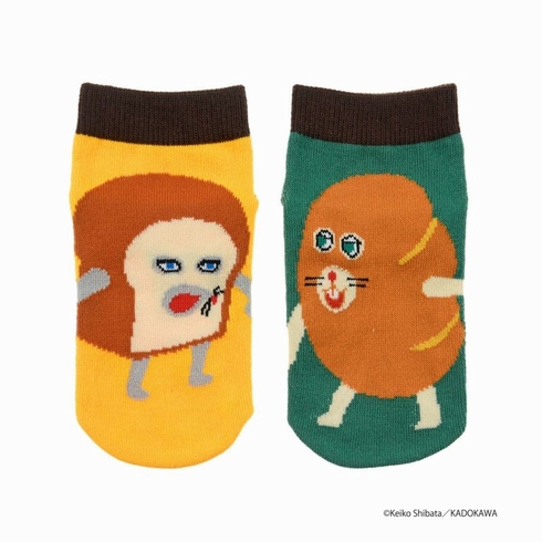 子供靴下(キッズソックス) パンどろぼう キャラクター 左右異柄 フロントスニーカー丈 13-19cm 1足組 369-25A1