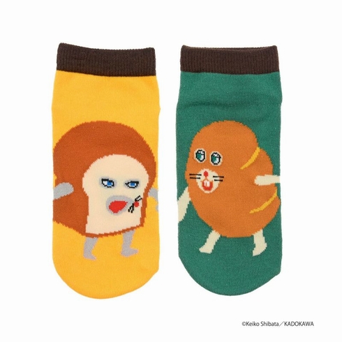 婦人靴下(レディースソックス) パンどろぼう キャラクター 左右異柄 フロントスニーカー丈 23-25cm 1足組 369-25B1