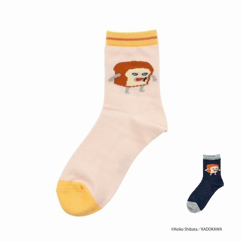 婦人靴下(レディースソックス) パンどろぼう キャラクター ワンポイント クルー丈 23-25cm 1足組 369-25B2