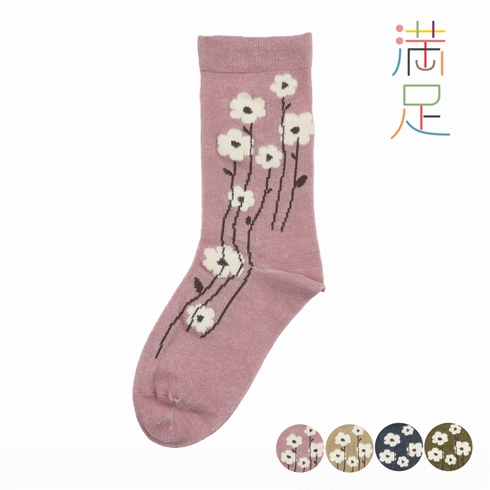 婦人靴下(レディースソックス) 満足 肌側なめらか シルク混 花柄 クルー丈 1足組 3245-22P