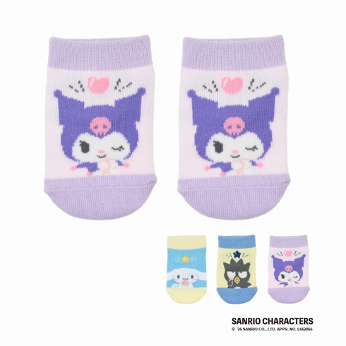 子ども靴下(キッズソックス) サンリオ キャラクター フェイスアップデザイン すべり止め付き スニーカー丈 (ベビーサイズ 9-14cm) 1足組 1622-6P0