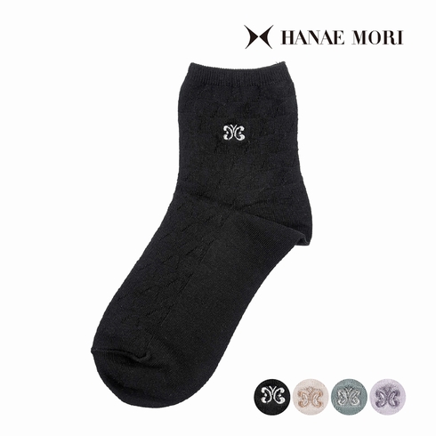婦人靴下(レディースソックス) ハナエモリ レーヨン リンクス柄 クルー丈 1足組 3100-03P