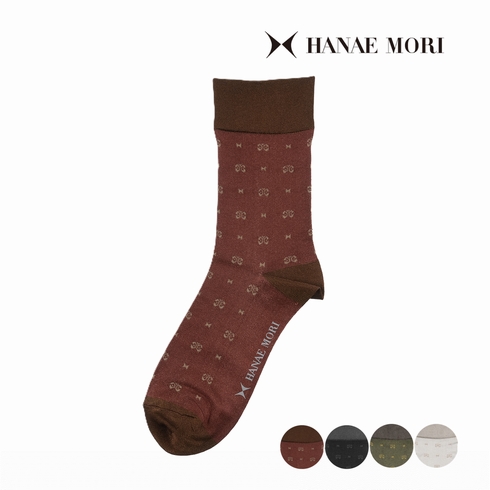婦人靴下(レディースソックス) ハナエモリ 光沢糸使用 モノグラム柄 クルー丈 1足組 3100-06P