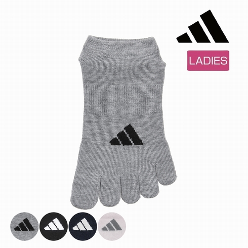 婦人靴下(レディースソックス) アディダス 消臭 足底すべり止め付き 甲ロゴ 5本指 スニーカー丈 1足組 3134-51P【旧品番：3234-51N】