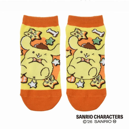 婦人靴下(レディースソックス) サンリオ ポムポムプリン モチーフぎっしりデザイン スニーカー丈 1足組 360-16A1