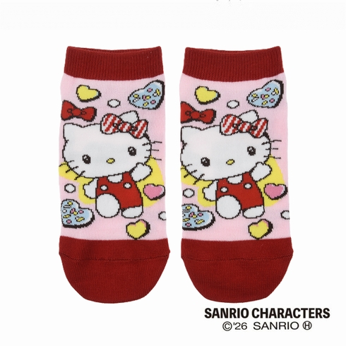 婦人靴下(レディースソックス) サンリオ ハローキティ モチーフぎっしりデザイン スニーカー丈 1足組 360-16A3
