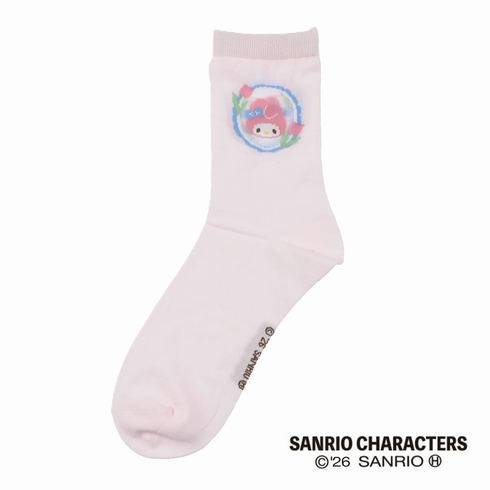 婦人靴下(レディースソックス) サンリオ マイメロディ 部分シアーデザイン クルー丈 1足組 360-16A5