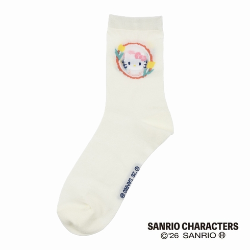 婦人靴下(レディースソックス) サンリオ ハローキティ 部分シアーデザイン クルー丈 1足組 360-16A7
