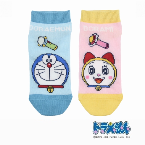 婦人靴下(レディースソックス) ドラえもん キャラクター 左右異柄 フェイスアップデザイン スニーカー丈 1足組 380-16F2