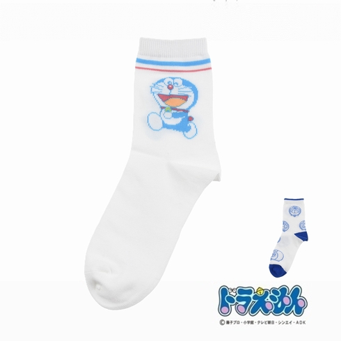 婦人靴下(レディースソックス) ドラえもん 2デザイン ホワイトソックス クルー丈 1足組 380-16F7