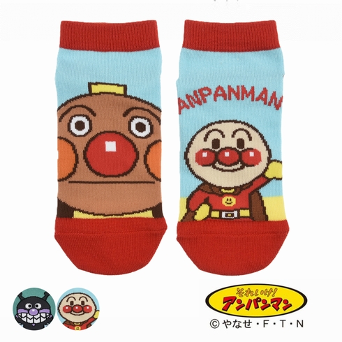 婦人靴下(レディースソックス) それいけ！アンパンマン 左右異柄 乗り物柄 スニーカー丈 1足組 387-16K2【旧品番：387-25H3】