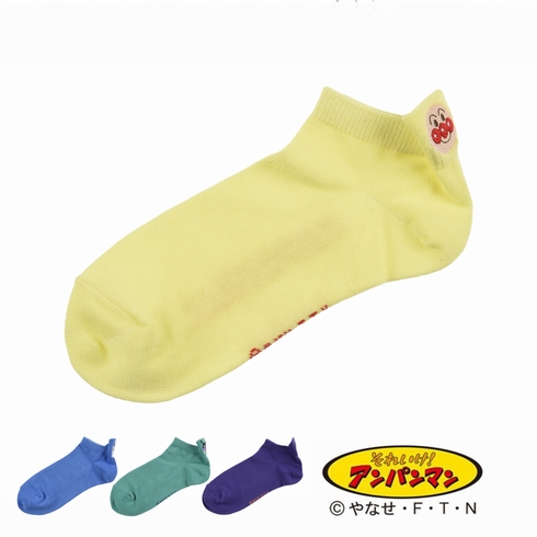 婦人靴下(レディースソックス) それいけ！アンパンマン キャラクター かかとワンポイント刺しゅう スニーカー丈 1足組 387-16K7【旧品番：378-15W7】