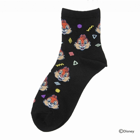 婦人靴下(レディースソックス) ディズニー チップ&デール ぎっしりデザイン クルー丈 1足組 300-16M6【旧品番：300-25M6】