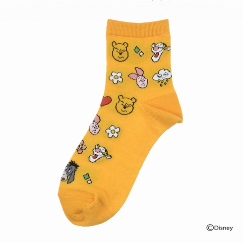 婦人靴下(レディースソックス) ディズニー くまのプーさん キャラクター ぎっしりデザイン クルー丈 1足組 306-16M7