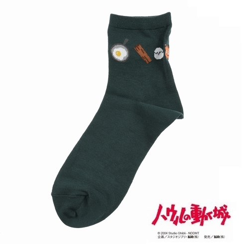 婦人靴下(レディースソックス) スタジオジブリ ハウルの動く城 カルシファー ワンポイント刺しゅう クルー丈 1足組 334-25Q2